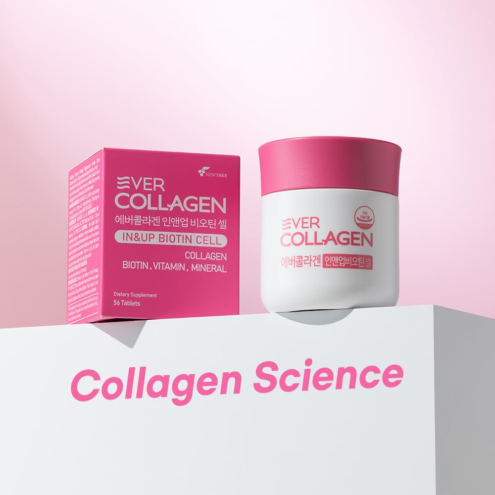 Ever Collagen in&UP Biotin Cell, Low Molecular Marine Fish Collagen Peptides Tablets with Vitamin Selenium Supplements - Healthy Skin, Hair, Nail for Women - Antioxidant Supplement - dailyvitalstore