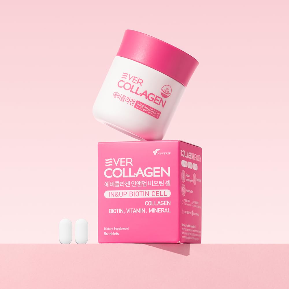 Ever Collagen in&UP Biotin Cell, Low Molecular Marine Fish Collagen Peptides Tablets with Vitamin Selenium Supplements - Healthy Skin, Hair, Nail for Women - Antioxidant Supplement - dailyvitalstore