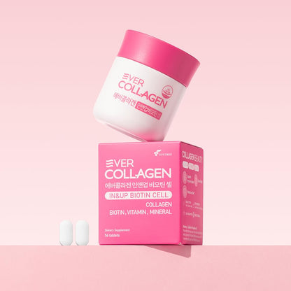 Ever Collagen in&UP Biotin Cell, Low Molecular Marine Fish Collagen Peptides Tablets with Vitamin Selenium Supplements - Healthy Skin, Hair, Nail for Women - Antioxidant Supplement - dailyvitalstore