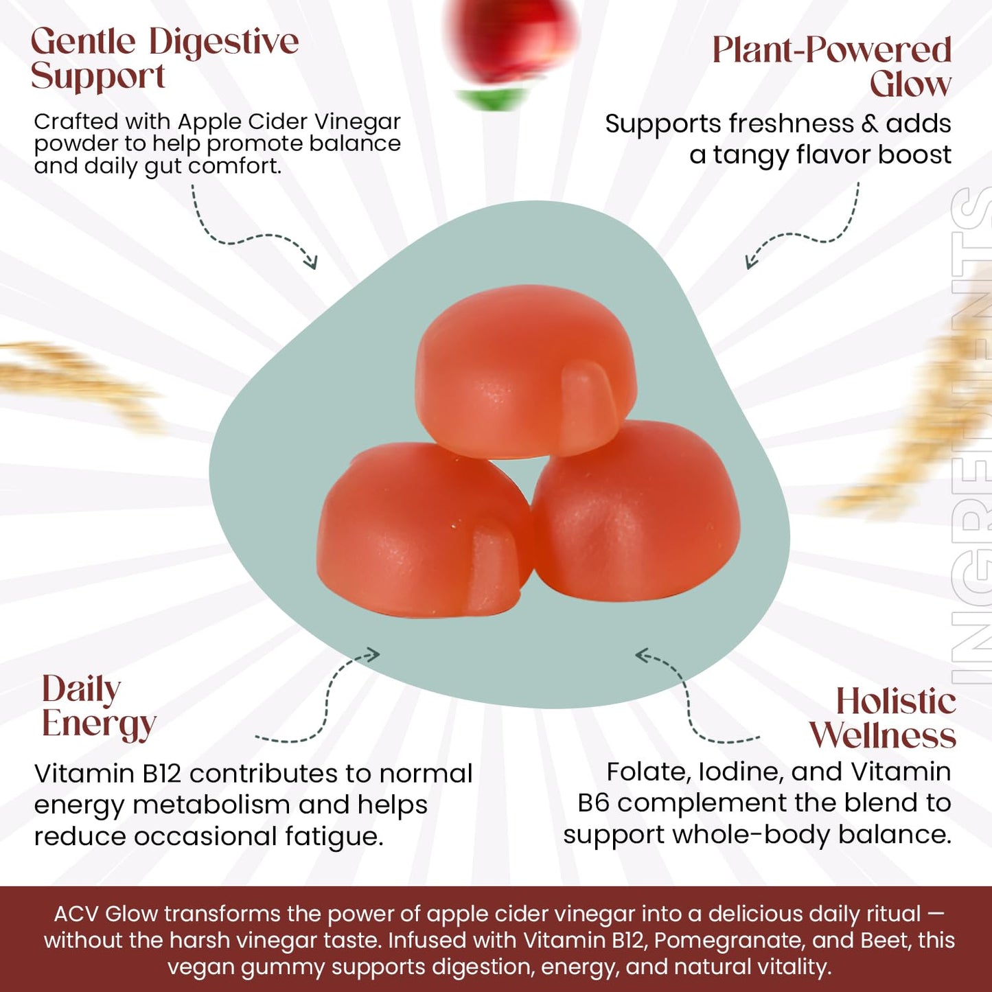 Everé ACV Glow Gummies – Apple Cider Vinegar with B12, B6, Iodine, Folate, Beetroot & Pomegranate – Daily Wellness Support for Energy & Balance - dailyvitalstore