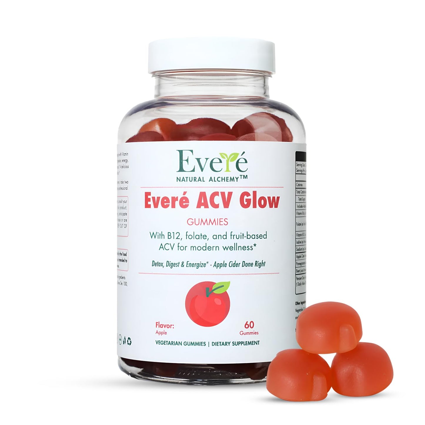 Everé ACV Glow Gummies – Apple Cider Vinegar with B12, B6, Iodine, Folate, Beetroot & Pomegranate – Daily Wellness Support for Energy & Balance - dailyvitalstore