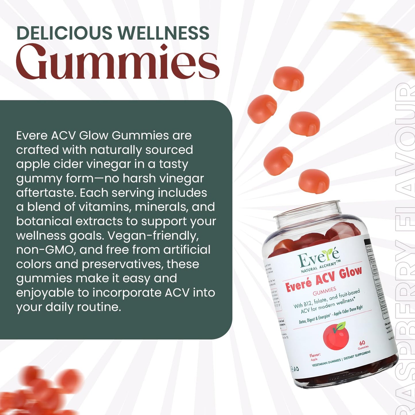 Everé ACV Glow Gummies – Apple Cider Vinegar with B12, B6, Iodine, Folate, Beetroot & Pomegranate – Daily Wellness Support for Energy & Balance - dailyvitalstore