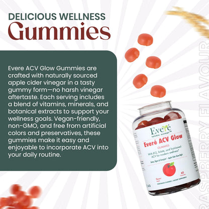 Everé ACV Glow Gummies – Apple Cider Vinegar with B12, B6, Iodine, Folate, Beetroot & Pomegranate – Daily Wellness Support for Energy & Balance - dailyvitalstore
