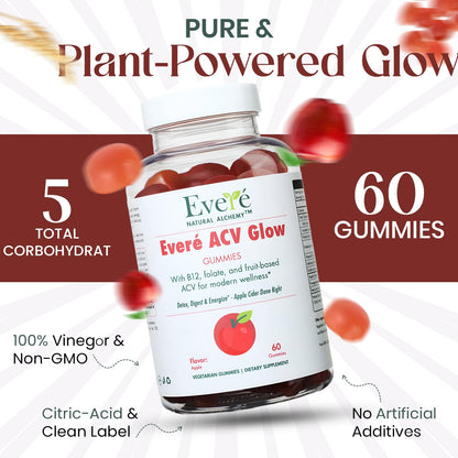 Everé ACV Glow Gummies – Apple Cider Vinegar with B12, B6, Iodine, Folate, Beetroot & Pomegranate – Daily Wellness Support for Energy & Balance - dailyvitalstore