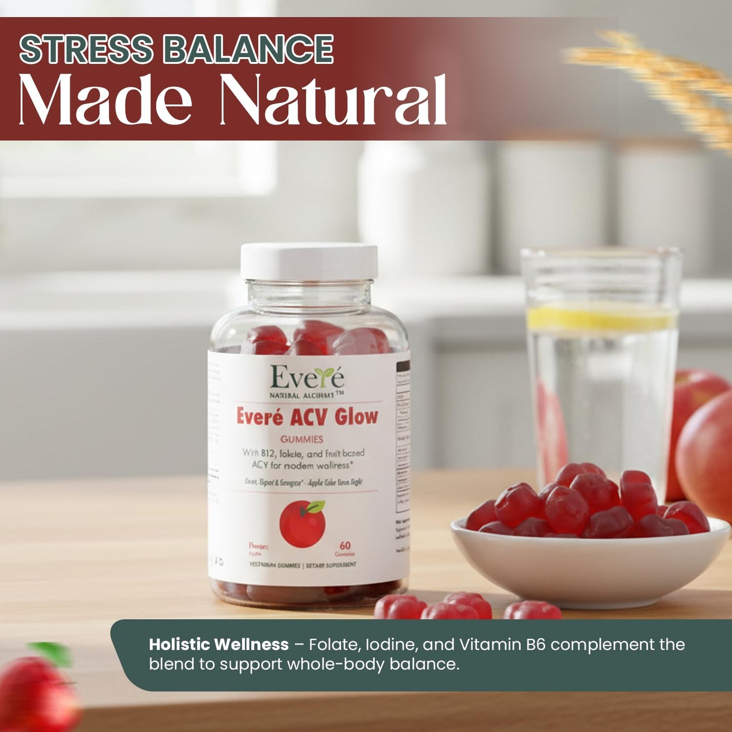 Everé ACV Glow Gummies – Apple Cider Vinegar with B12, B6, Iodine, Folate, Beetroot & Pomegranate – Daily Wellness Support for Energy & Balance - dailyvitalstore