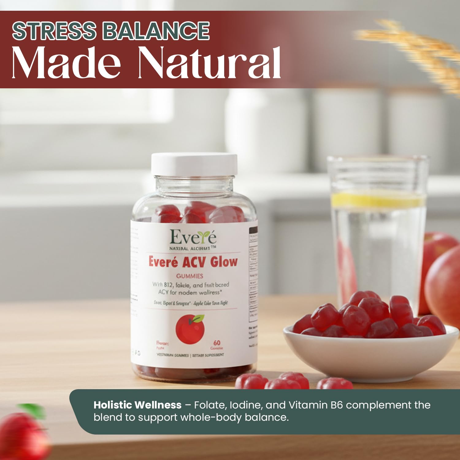 Everé ACV Glow Gummies – Apple Cider Vinegar with B12, B6, Iodine, Folate, Beetroot & Pomegranate – Daily Wellness Support for Energy & Balance - dailyvitalstore