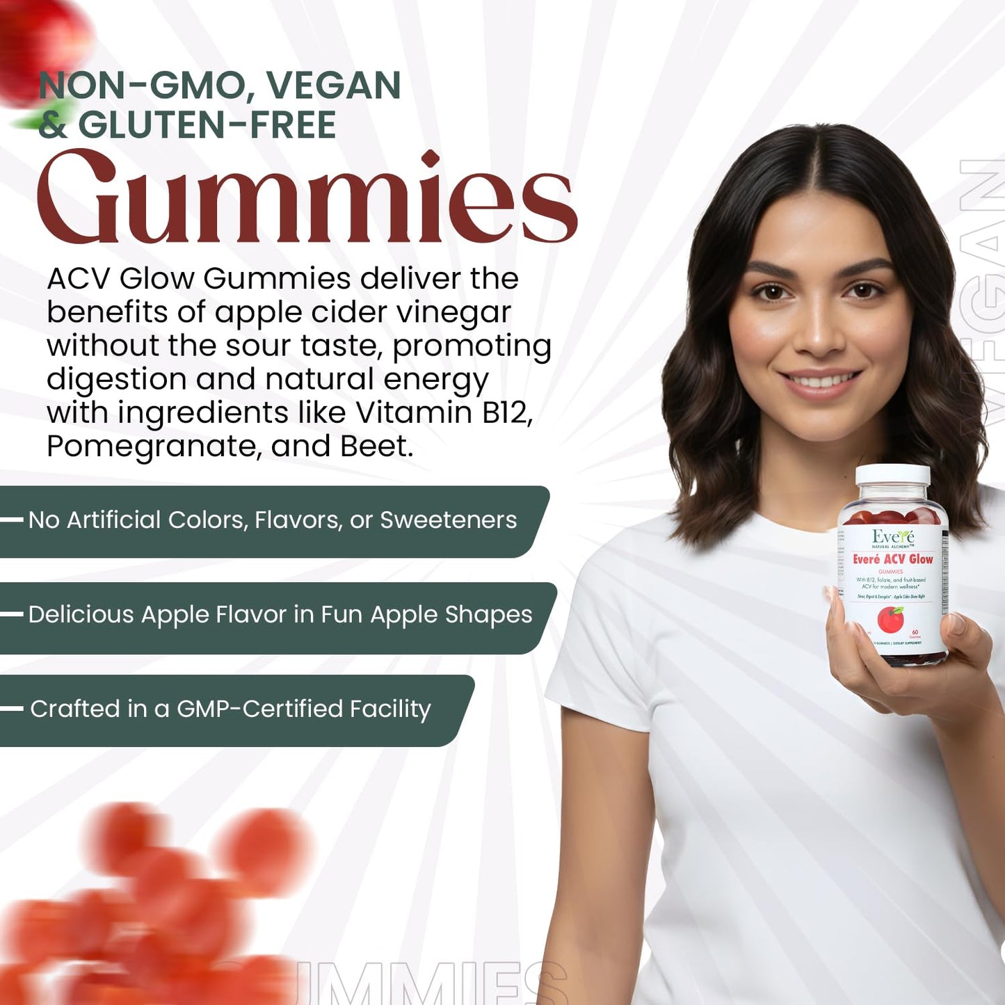 Everé ACV Glow Gummies – Apple Cider Vinegar with B12, B6, Iodine, Folate, Beetroot & Pomegranate – Daily Wellness Support for Energy & Balance - dailyvitalstore