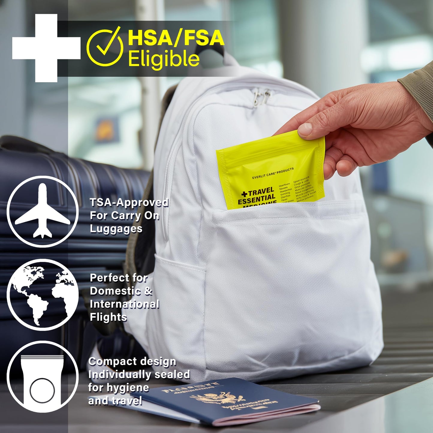 EVERLIT CARE Travel Essential Medicine First Aid Kit I Bonus Medical Supplies I TSA Compliant Mini Size Medkit for Traveling Camping Trips Individually Packed 64 Tablets (Refill Pack) - dailyvitalstore