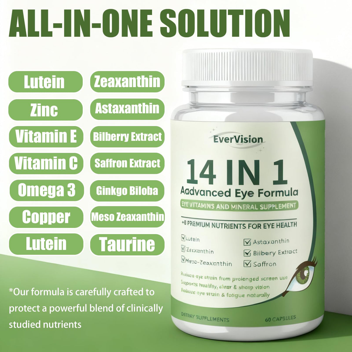 EVERVISION 14 in 1 Advanced Eye Formula, Eye Vitamin and Mineral Supplement with Zinc, Lutein, Zeaxanthin & Bilberry Extract, 60ct - dailyvitalstore
