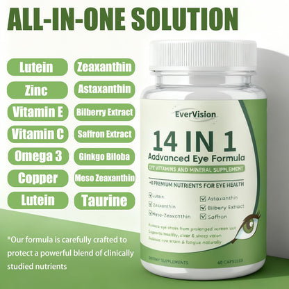 EVERVISION 14 in 1 Advanced Eye Formula, Eye Vitamin and Mineral Supplement with Zinc, Lutein, Zeaxanthin & Bilberry Extract, 60ct - dailyvitalstore