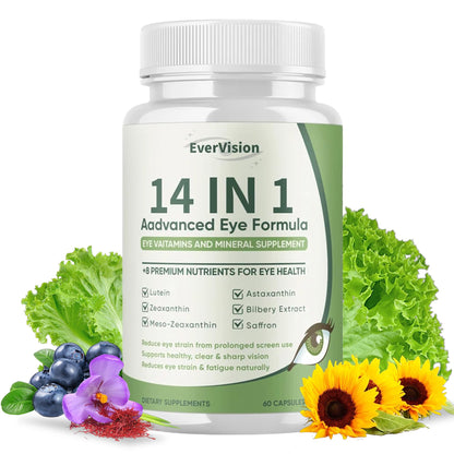 EVERVISION 14 in 1 Advanced Eye Formula, Eye Vitamin and Mineral Supplement with Zinc, Lutein, Zeaxanthin & Bilberry Extract, 60ct - dailyvitalstore