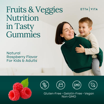 Everyday Debloat & Detox Sugar-Free Fruits and Veggies Gummies - Energy Support with Superfood Fruit and VegetableSupplement (120 Chews) Cruelty-Free, Vegan, Gluten-Free, Fruit and Vegetable Vitamin - dailyvitalstore