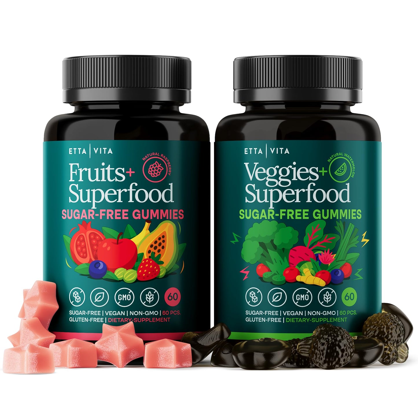 Everyday Debloat & Detox Sugar-Free Fruits and Veggies Gummies - Energy Support with Superfood Fruit and VegetableSupplement (120 Chews) Cruelty-Free, Vegan, Gluten-Free, Fruit and Vegetable Vitamin - dailyvitalstore