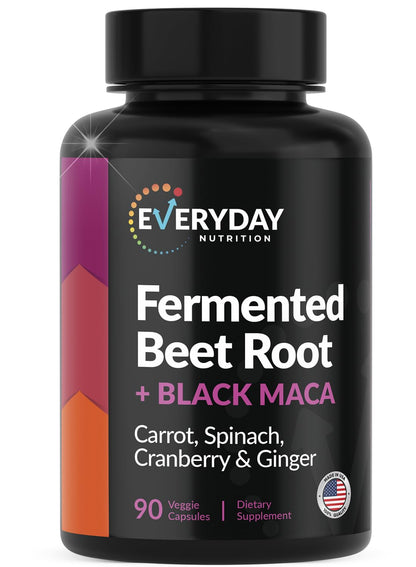 EVERYDAY NUTRITION Organic Fermented Beet Root & Black Maca Capsules with Carrot, Spinach, Cranberry & Ginger | Superfood for Energy, Stamina & Wellness | 90 Veggie Capsules | Made in USA - dailyvitalstore