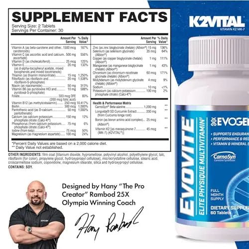 Evogen Evovite - Elite Physique Multivitamin for Women & Men | Advanced Formula for Endurance, Recovery, & Joint Health | - dailyvitalstore