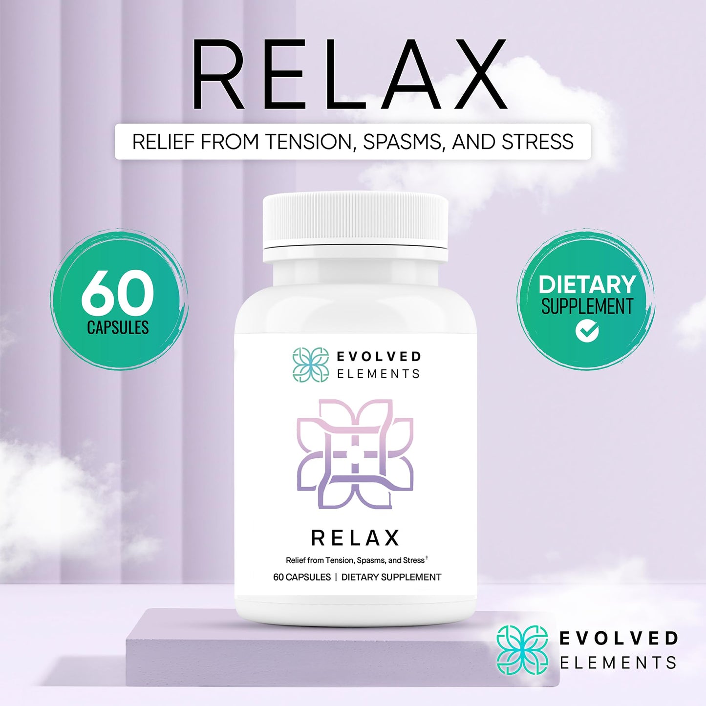 Evolved Elements All-Natural Muscle Relaxer | 60 Capsules | Spasm Relief with Magnesium, Passion Flower, and Valerian Root | Relieves Muscle Spasms, Tension, and Promotes Calmness - dailyvitalstore