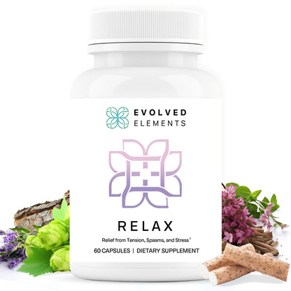 Evolved Elements All-Natural Muscle Relaxer | 60 Capsules | Spasm Relief with Magnesium, Passion Flower, and Valerian Root | Relieves Muscle Spasms, Tension, and Promotes Calmness - dailyvitalstore