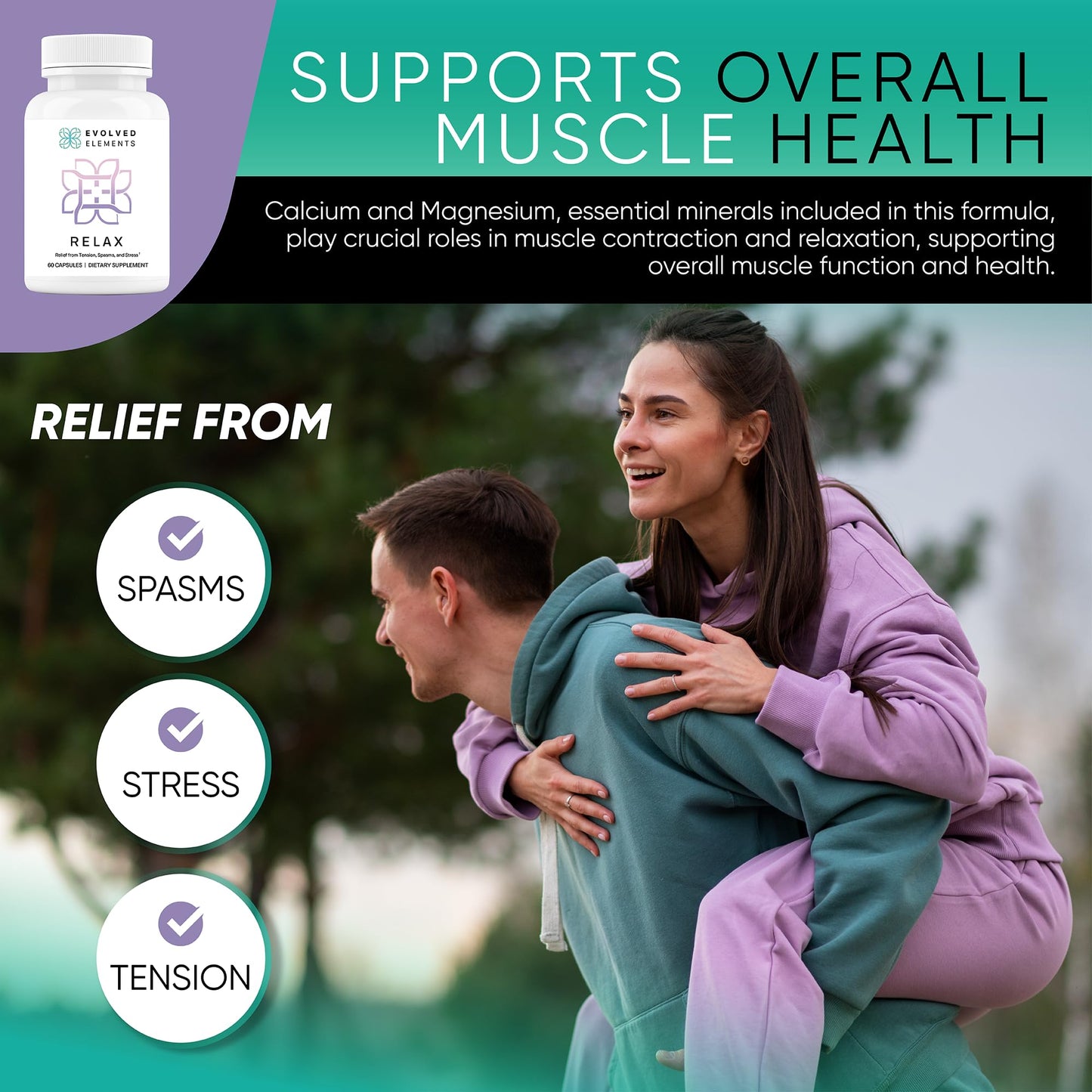 Evolved Elements All-Natural Muscle Relaxer | 60 Capsules | Spasm Relief with Magnesium, Passion Flower, and Valerian Root | Relieves Muscle Spasms, Tension, and Promotes Calmness - dailyvitalstore
