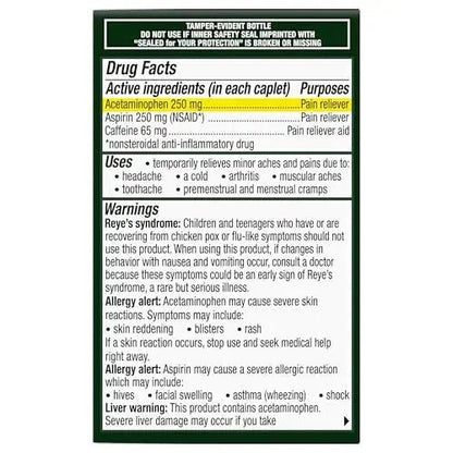 Excedrin Extra Strength Caplets for Headache Pain Relief, Acetaminophen 250mg, Aspirin 250mg, Caffeine 65mg, Pain Reliever, 24 count - dailyvitalstore