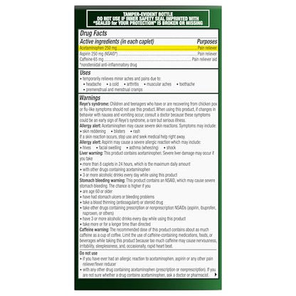 Excedrin Extra Strength Pain Relief Caplets for Headache Relief, Acetaminophen 250mg, Aspirin 250mg, Caffeine 65mg, Pain Reliever, 200 Count - dailyvitalstore
