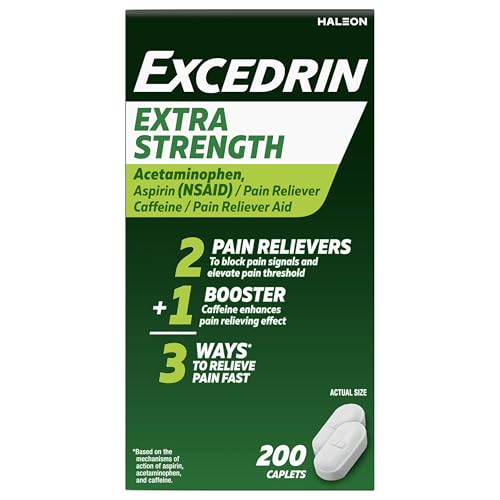 Excedrin Extra Strength Pain Relief Caplets for Headache Relief, Acetaminophen 250mg, Aspirin 250mg, Caffeine 65mg, Pain Reliever, 200 Count - dailyvitalstore