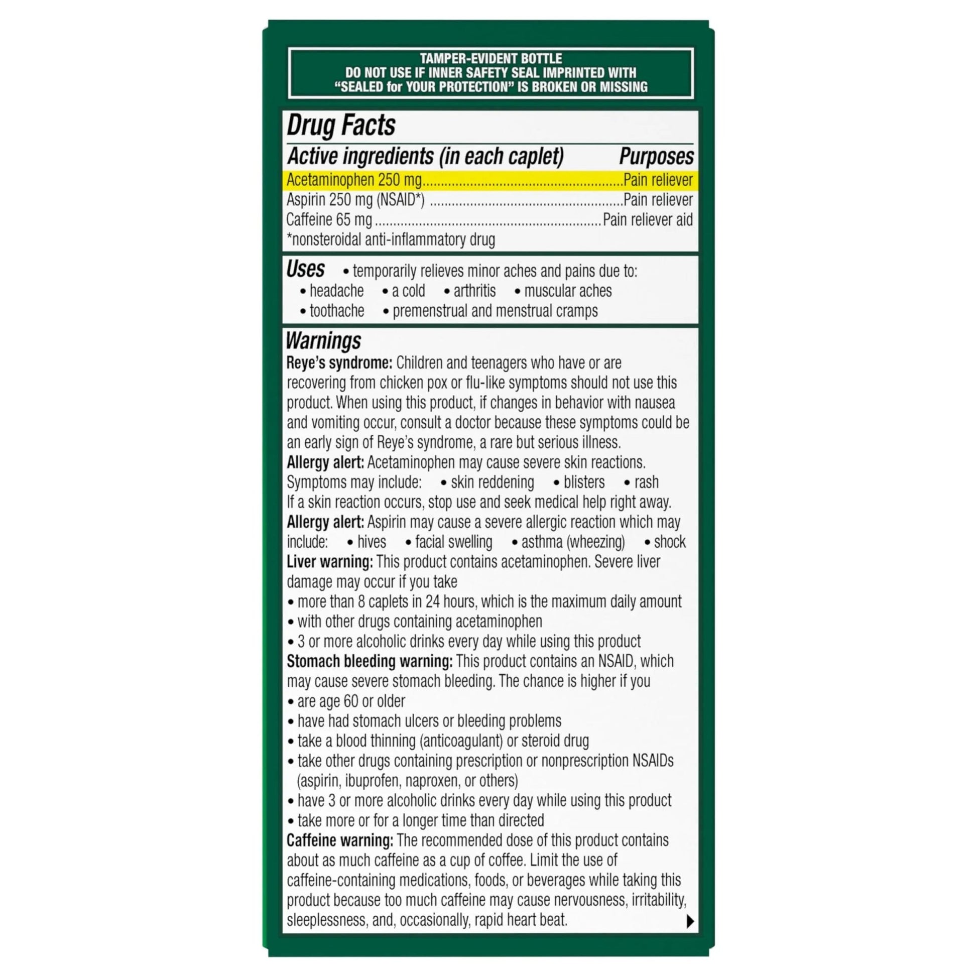 Excedrin Extra Strength Pain Relief Caplets – Headache Relief – 100 Count - dailyvitalstore