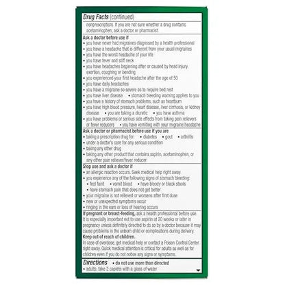 Excedrin Migraine Relief Caplets for Migraine Symptoms, Acetaminophen 250mg, Aspirin 250mg, Caffeine 65mg, Pain Reliever, 100 Count - dailyvitalstore
