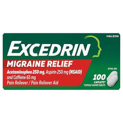 Excedrin Migraine Relief Caplets for Migraine Symptoms, Acetaminophen 250mg, Aspirin 250mg, Caffeine 65mg, Pain Reliever, 100 Count - dailyvitalstore