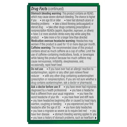 Excedrin Migraine Relief Caplets for Migraine Symptoms, Acetaminophen 250mg, Aspirin 250mg, Caffeine 65mg, Pain Reliever, 24 Count - dailyvitalstore