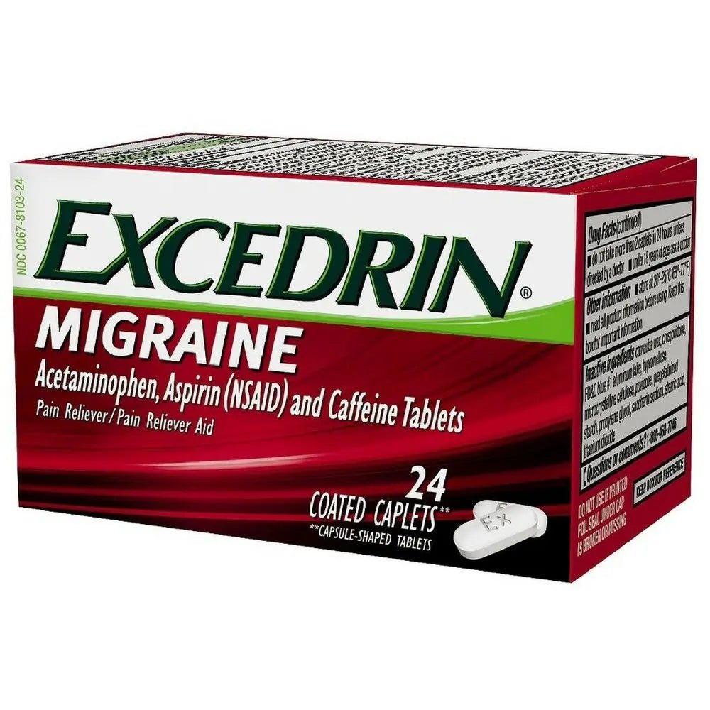 Excedrin Migraine Relief Caplets for Migraine Symptoms, Acetaminophen 250mg, Aspirin 250mg, Caffeine 65mg, Pain Reliever, 24 Count - dailyvitalstore