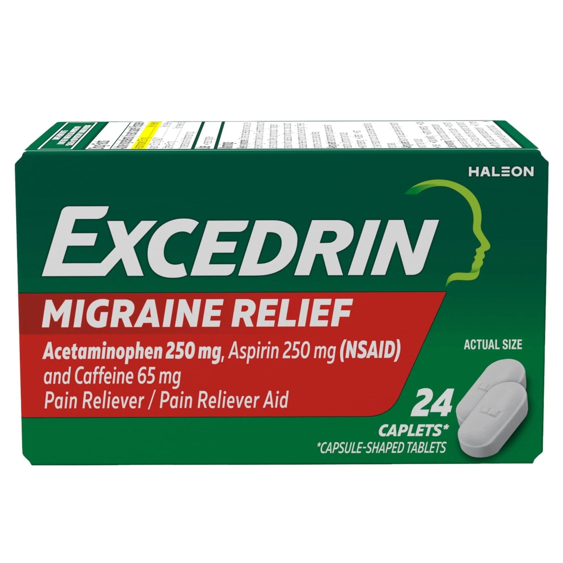 Excedrin Migraine Relief Caplets for Migraine Symptoms, Acetaminophen 250mg, Aspirin 250mg, Caffeine 65mg, Pain Reliever, 24 Count - dailyvitalstore