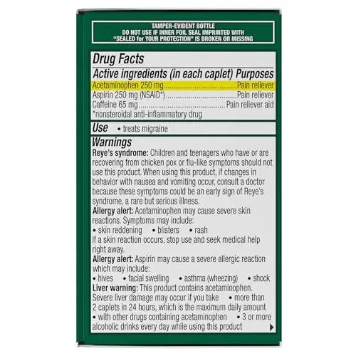 Excedrin Migraine Relief Caplets for Migraine Symptoms, Acetaminophen 250mg, Aspirin 250mg, Caffeine 65mg, Pain Reliever, 24 Count - dailyvitalstore