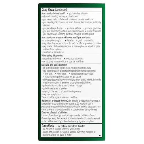 Excedrin PM for Headache Relief, Acetaminophen 250mg, Aspirin 250mg, Diphenhydramine Citrate 38mg, Pain Reliever, Nighttime Sleep-Aid, 100 Count - dailyvitalstore