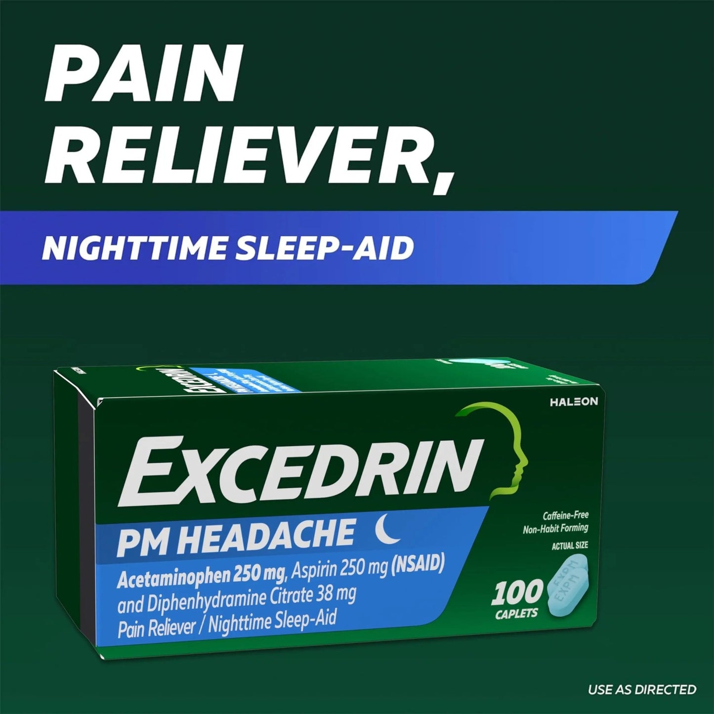 Excedrin PM for Headache Relief, Acetaminophen 250mg, Aspirin 250mg, Diphenhydramine Citrate 38mg, Pain Reliever, Nighttime Sleep-Aid, 24 Count - dailyvitalstore