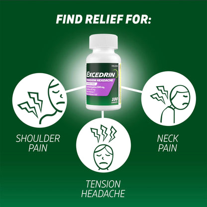 Excedrin Tension Headache Relief Caplets, Acetaminophen 500mg, Caffeine 65mg, Pain Reliever, Aspirin-Free, 100 Count - dailyvitalstore