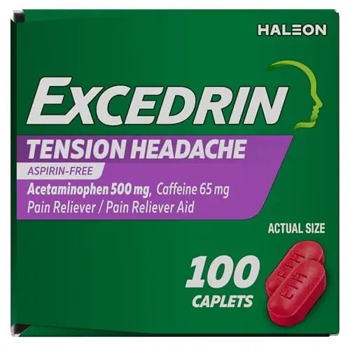 Excedrin Tension Headache Relief Caplets, Acetaminophen 500mg, Caffeine 65mg, Pain Reliever, Aspirin-Free, 100 Count - dailyvitalstore