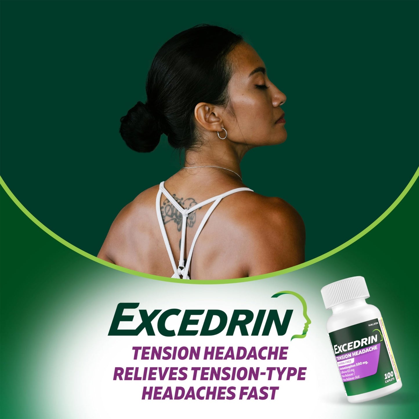 Excedrin Tension Headache Relief Caplets, Acetaminophen 500mg, Caffeine 65mg, Pain Reliever, Aspirin-Free, 100 Count - dailyvitalstore