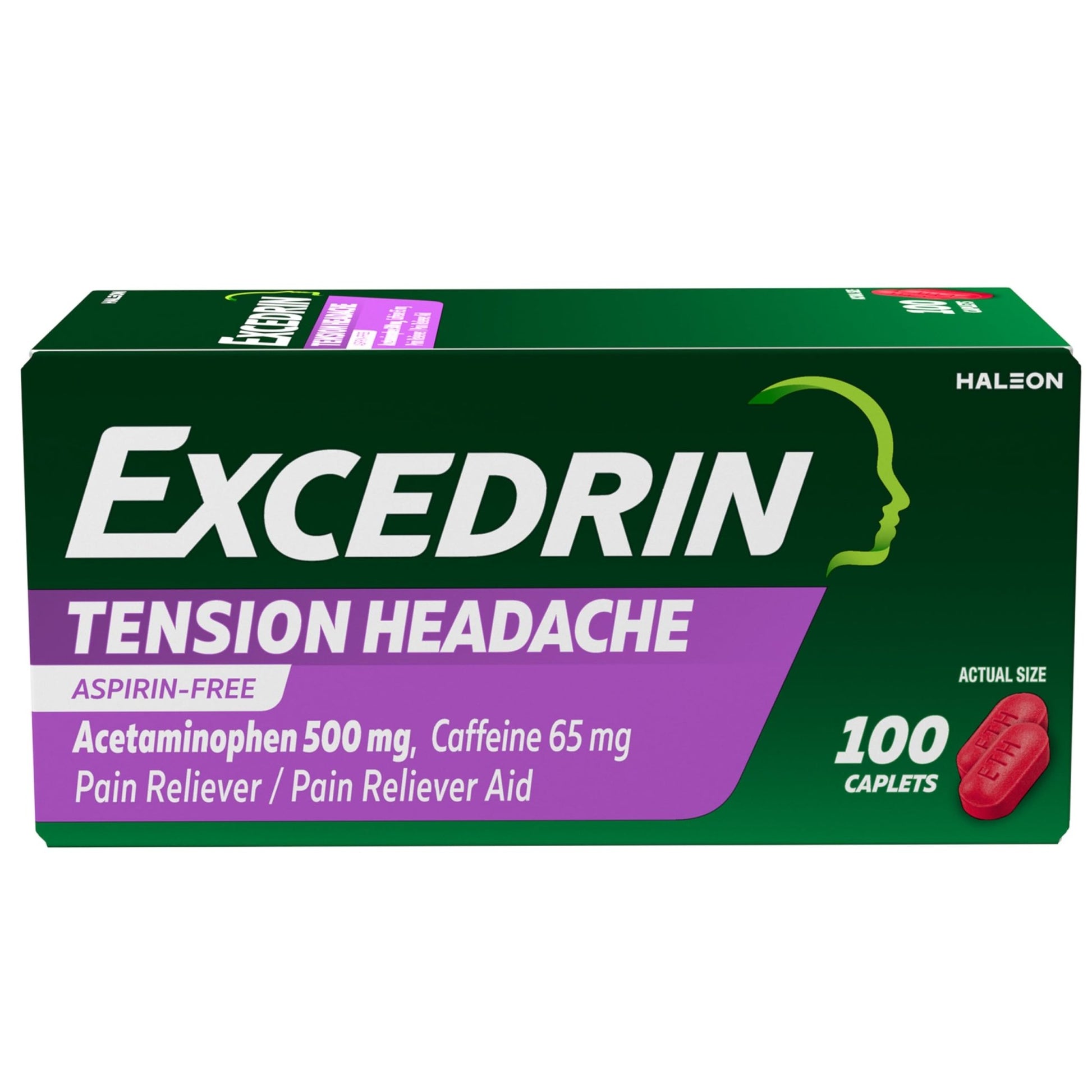 Excedrin Tension Headache Relief Caplets, Acetaminophen 500mg, Caffeine 65mg, Pain Reliever, Aspirin-Free, 100 Count - dailyvitalstore