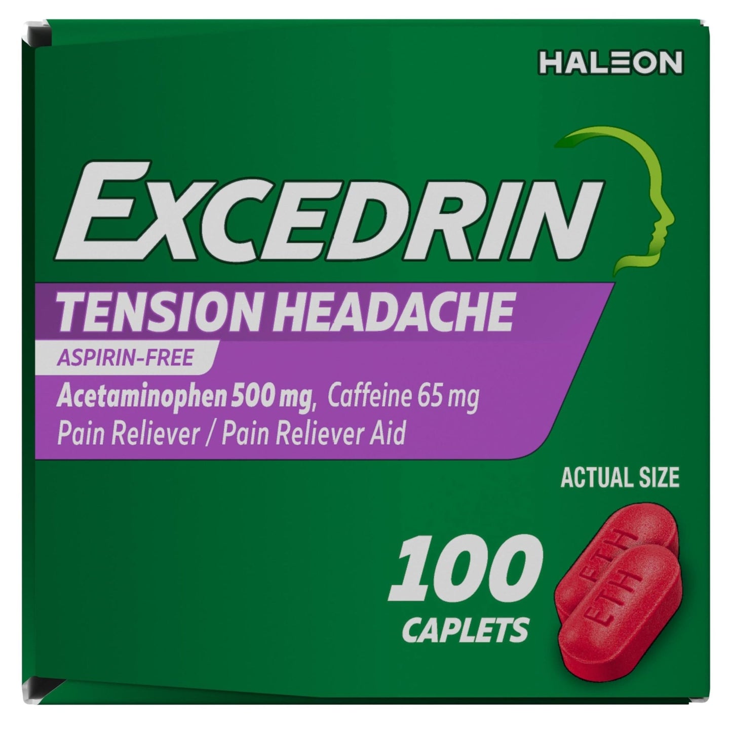 Excedrin Tension Headache Relief Caplets, Acetaminophen 500mg, Caffeine 65mg, Pain Reliever, Aspirin-Free, 100 Count - dailyvitalstore