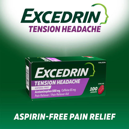 Excedrin Tension Headache Relief Caplets, Acetaminophen 500mg, Caffeine 65mg, Pain Reliever, Aspirin-Free, 100 Count - dailyvitalstore
