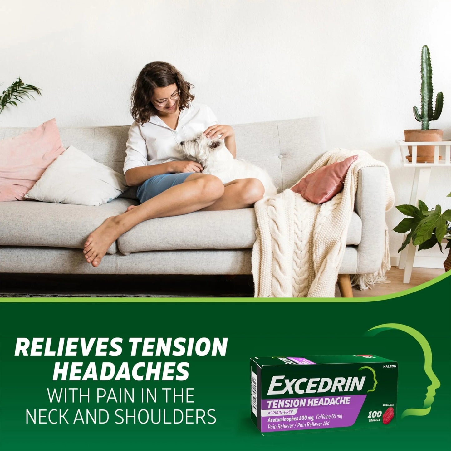 Excedrin Tension Headache Relief Caplets, Acetaminophen 500mg, Caffeine 65mg, Pain Reliever, Aspirin-Free, 100 Count - dailyvitalstore