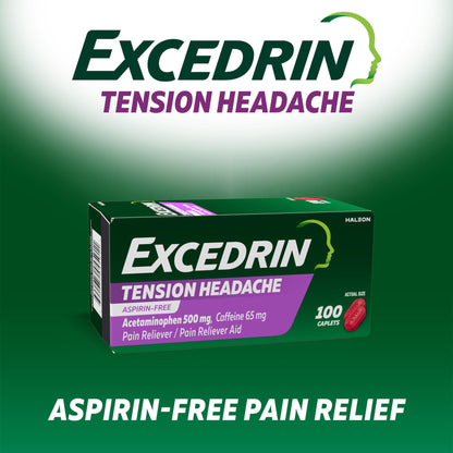 Excedrin Tension Headache Relief Caplets, Acetaminophen 500mg, Caffeine 65mg, Pain Reliever, Aspirin-Free, 100 Count - dailyvitalstore