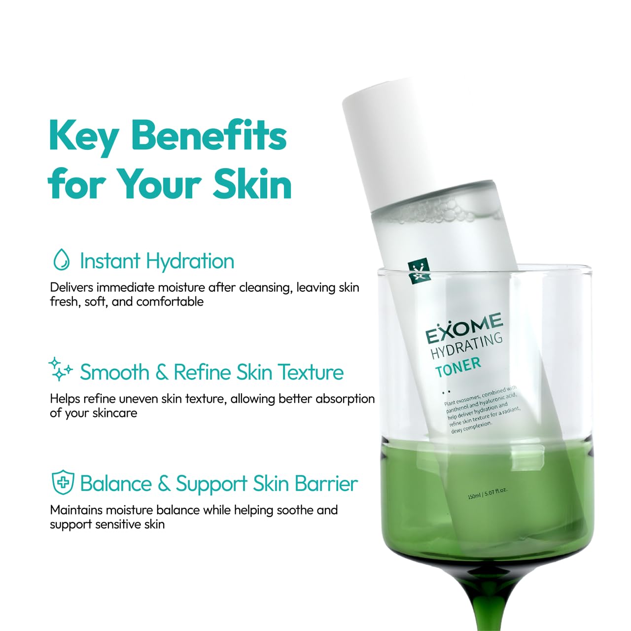 Exome Hydrating Toner, Greenery Aqua Base Starter for Glow Skin, Resveratrol Protective Barrier & 9-Peptide Complex for Elasticity & Wrinkle Care - dailyvitalstore