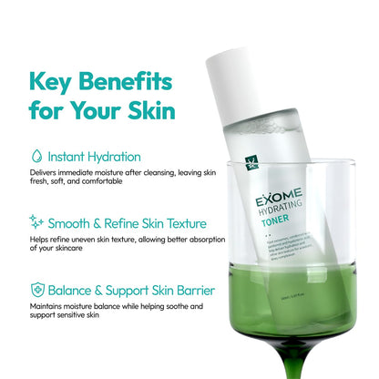 Exome Hydrating Toner, Greenery Aqua Base Starter for Glow Skin, Resveratrol Protective Barrier & 9-Peptide Complex for Elasticity & Wrinkle Care - dailyvitalstore