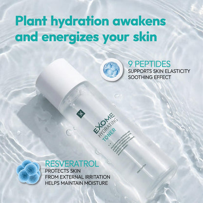 Exome Hydrating Toner, Greenery Aqua Base Starter for Glow Skin, Resveratrol Protective Barrier & 9-Peptide Complex for Elasticity & Wrinkle Care - dailyvitalstore