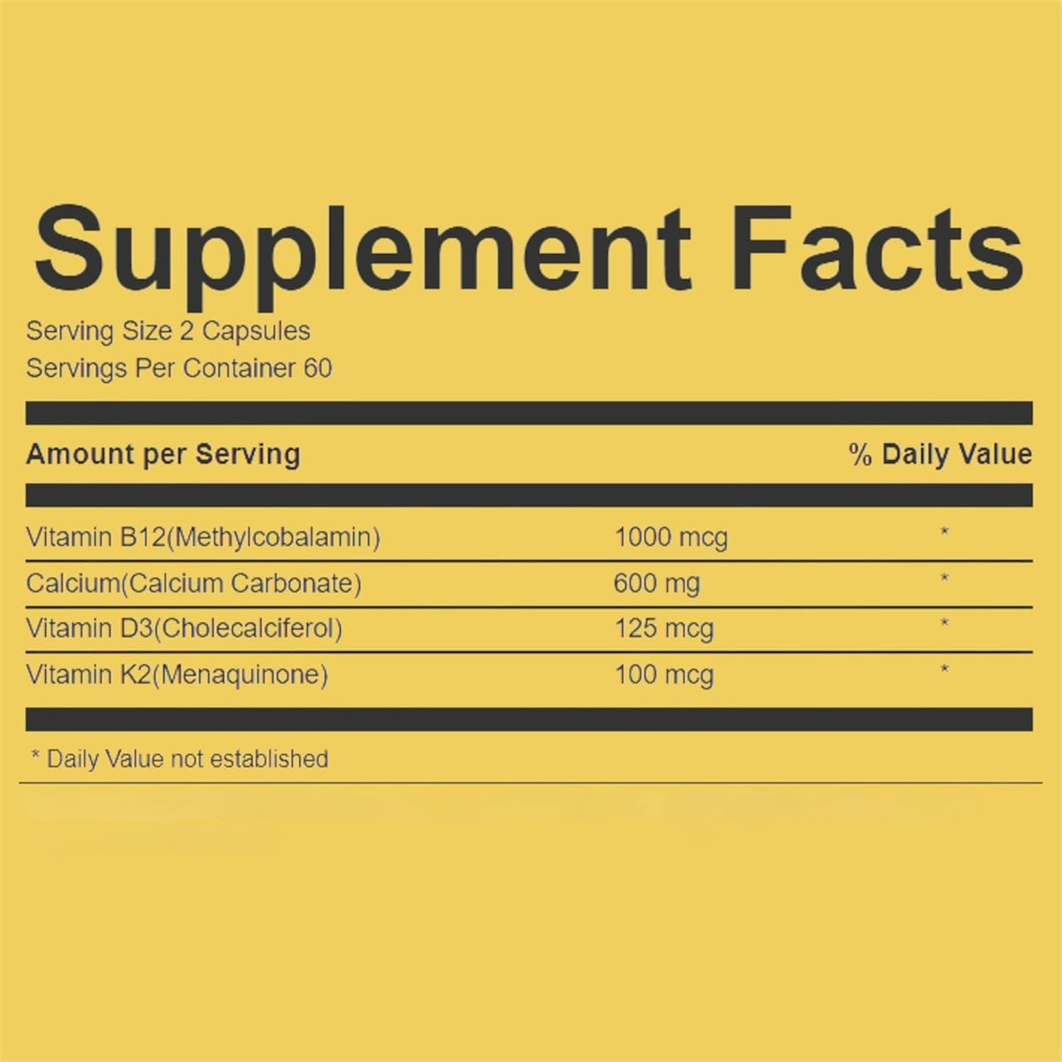 Extra Strength 4-in-1 Calcium 600mg + Vitamin D3 5000iu + K2 + B12 Natural Supplement Complex for Bone and Immune Health, 2 Month Supply, 120 Softgels - dailyvitalstore