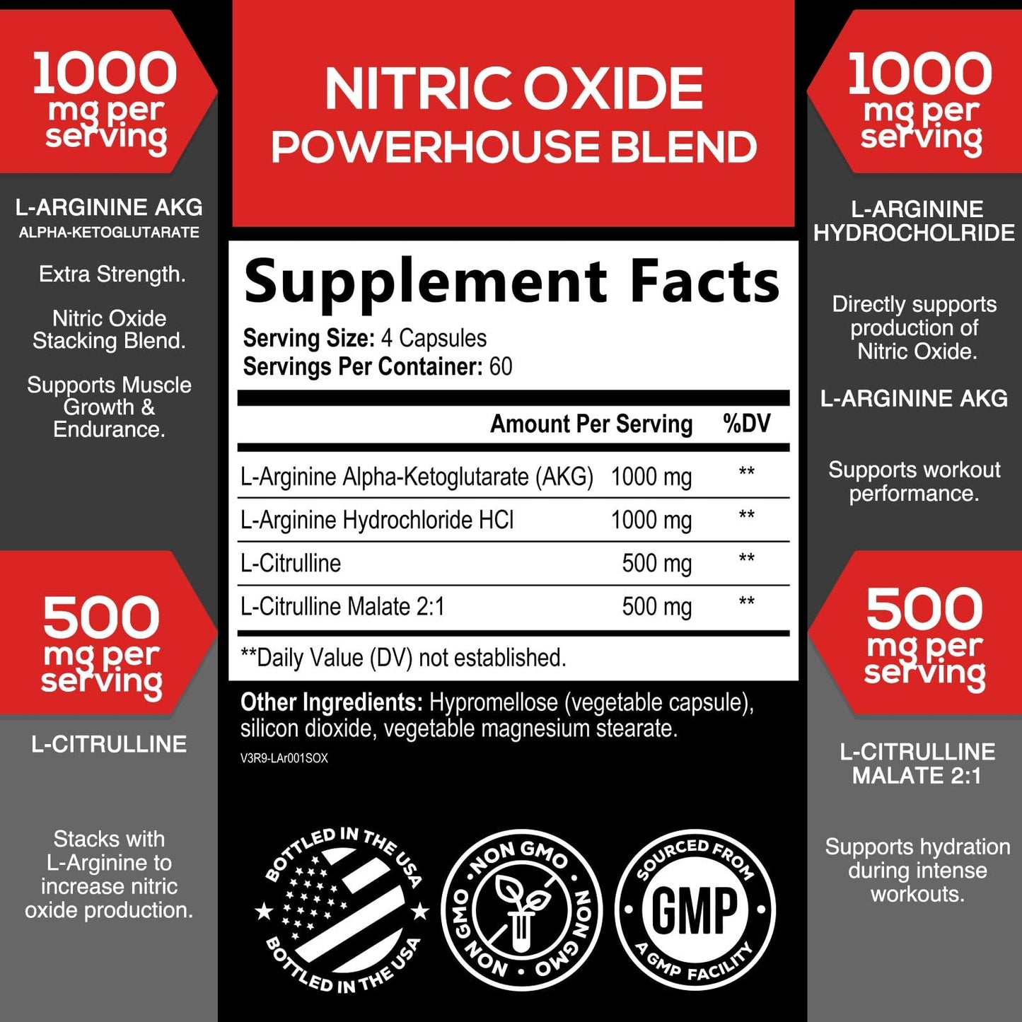 Extra Strength Nitric Oxide Booster - 3X Strength L-Arginine AKG & Citrulline Malate - Men & Women Premium Pre Workout Nitric Booster - Natural Energy & Muscle Support - dailyvitalstore