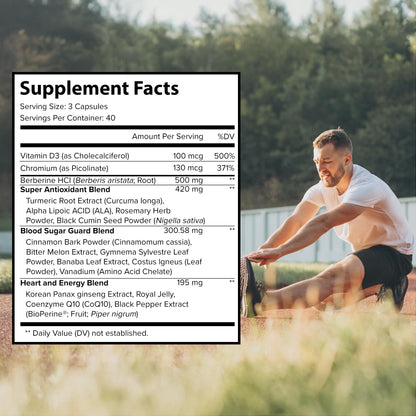 Extreme 500mg Complex with ALA, Coq10, Turmeric, Cinnamon, Bitter Melon, banaba Leaf, Korean Panax, Royal Jelly, and 21 Herbs for Healthy Blood Sugar - dailyvitalstore