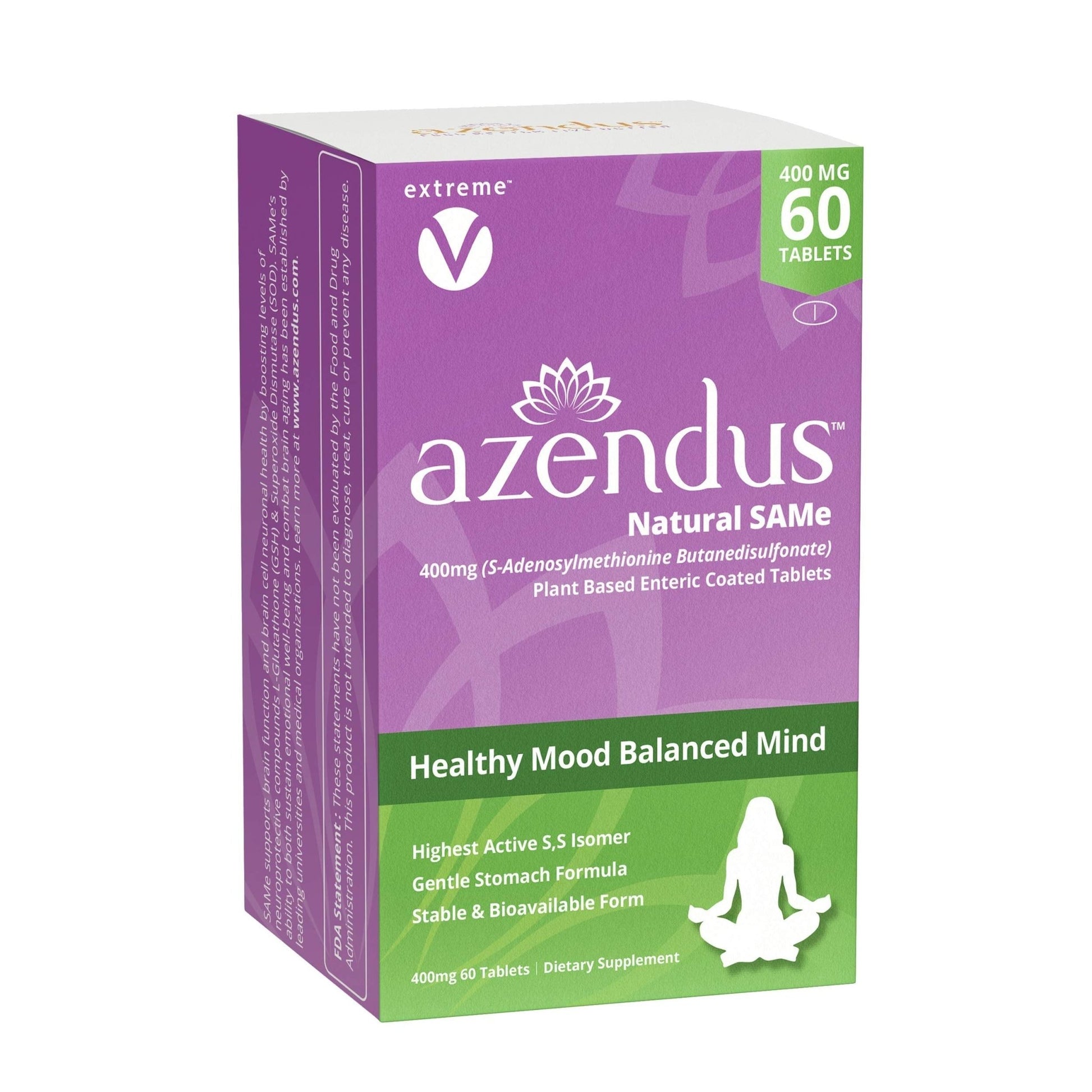 extreme V Azendus SAM-e Mood Support 400mg, 60 Count, Same Butanedisulfonate Fiber Enteric Coated Tablets - dailyvitalstore