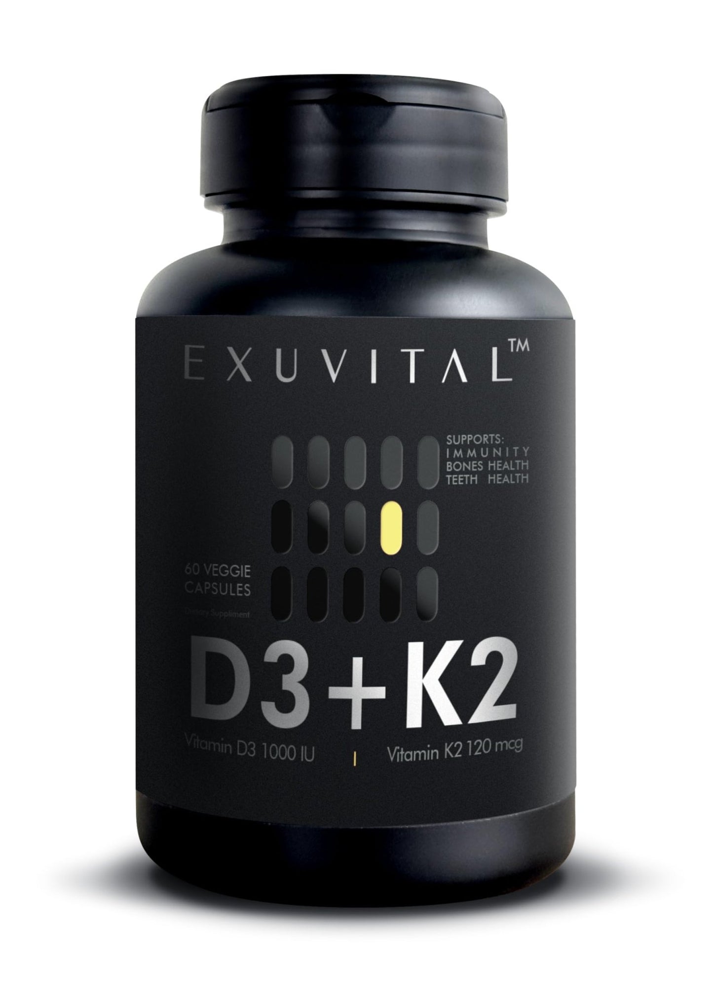 EXUVITAL D3 & K2 Vitamin Supplement, Vegan D3 1000 IU & K2 MK7 120 mcg for Bone, Heart & Immune Support, Non-GMO, Gluten-Free, 60 Vegan Capsules, 2 Months Supply - dailyvitalstore